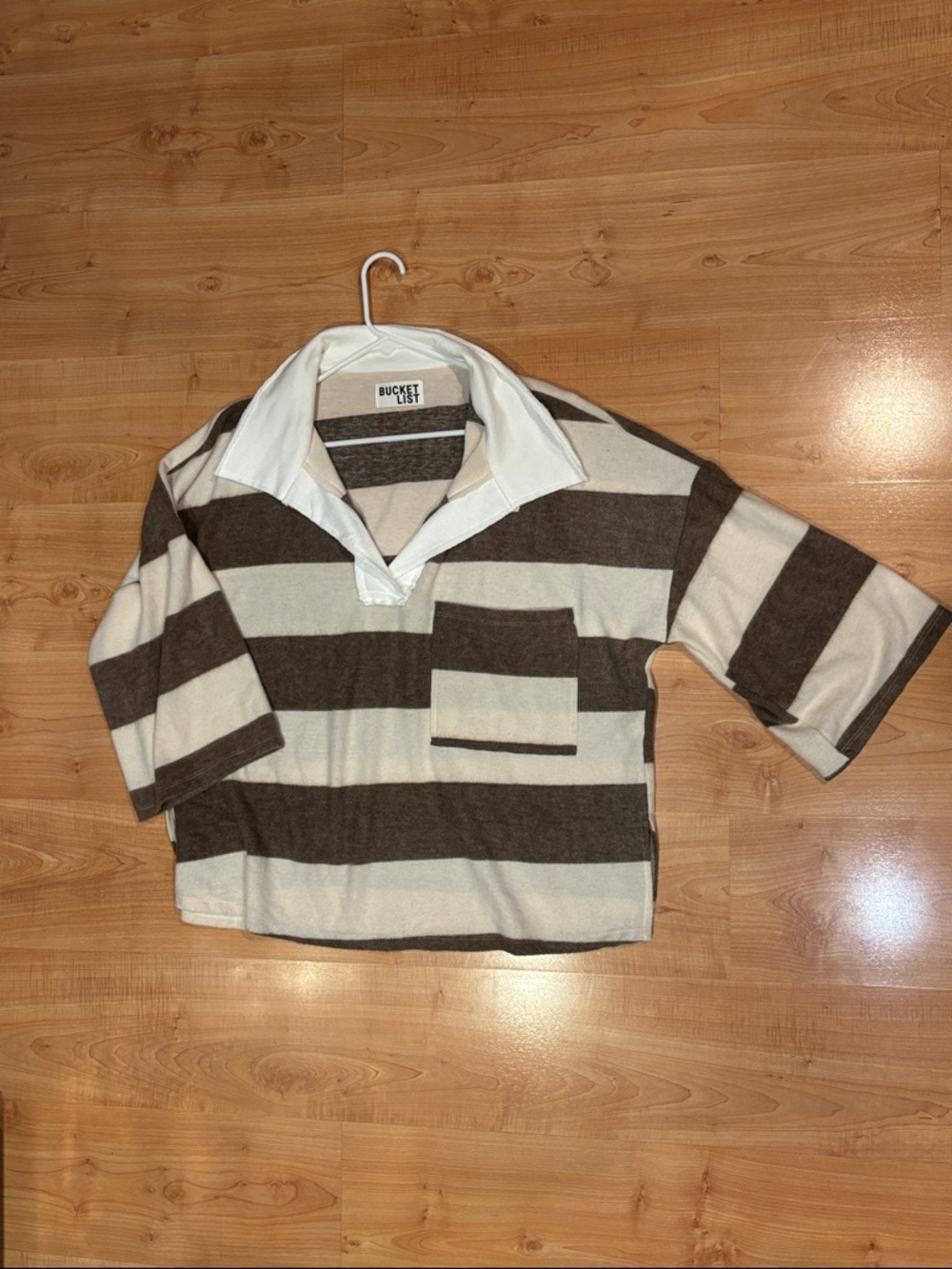 BUCKETLIST Brown & Cream Striped Rugby Shirt